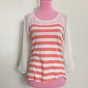 Chiffon bow top stripes white coral